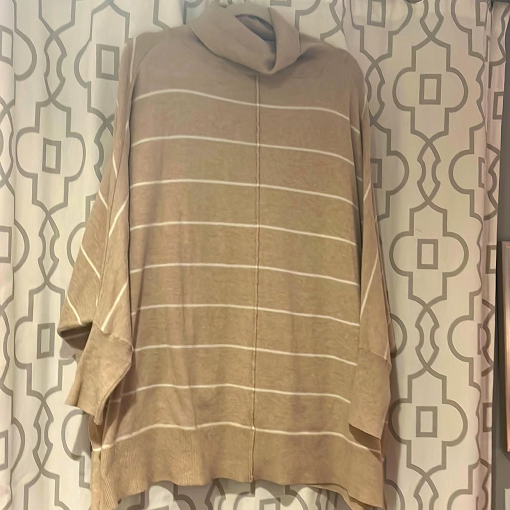 Mud pie tan with white striping poncho, one size